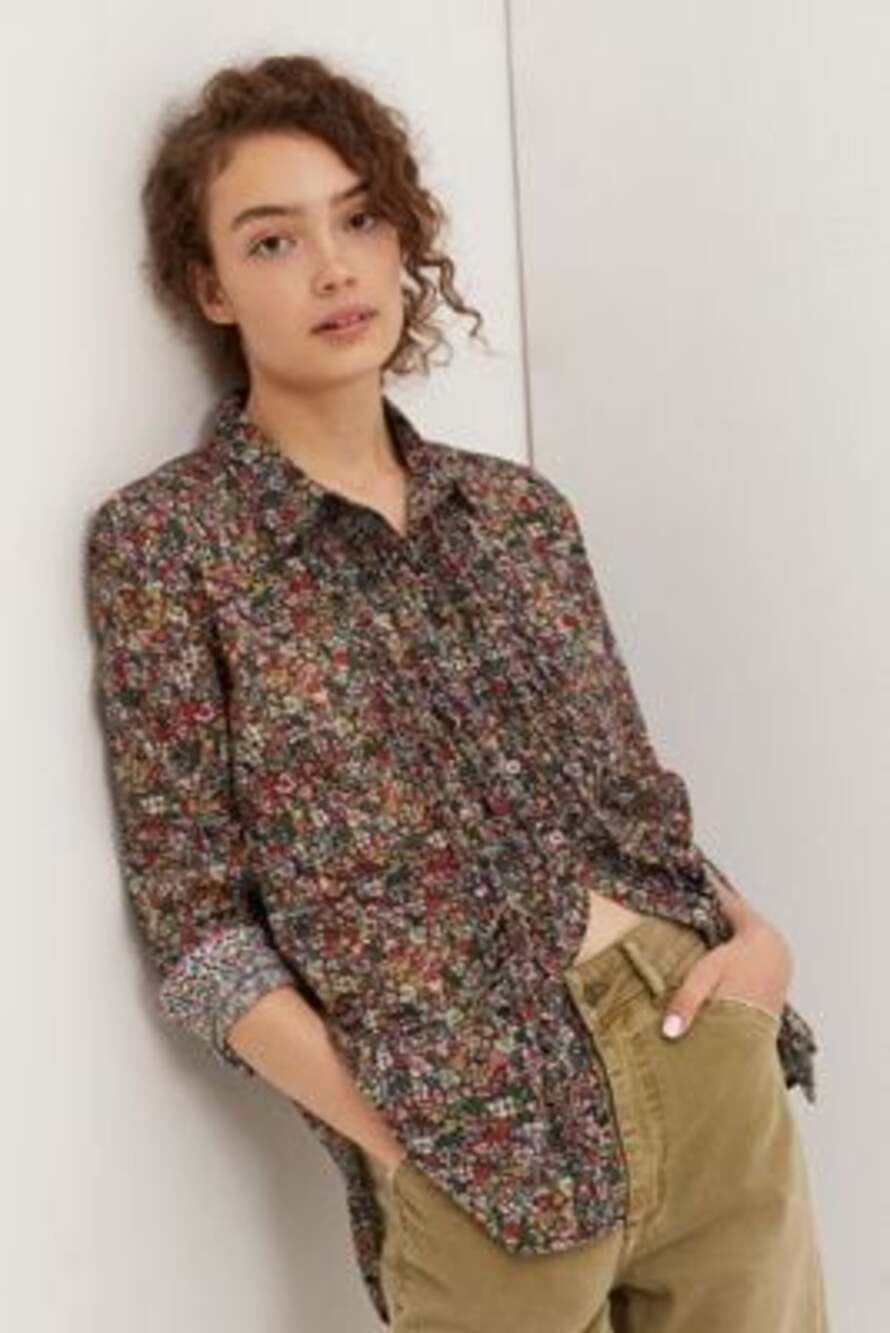 Pilcro Ruffled Button-Up Shirt Floral Print